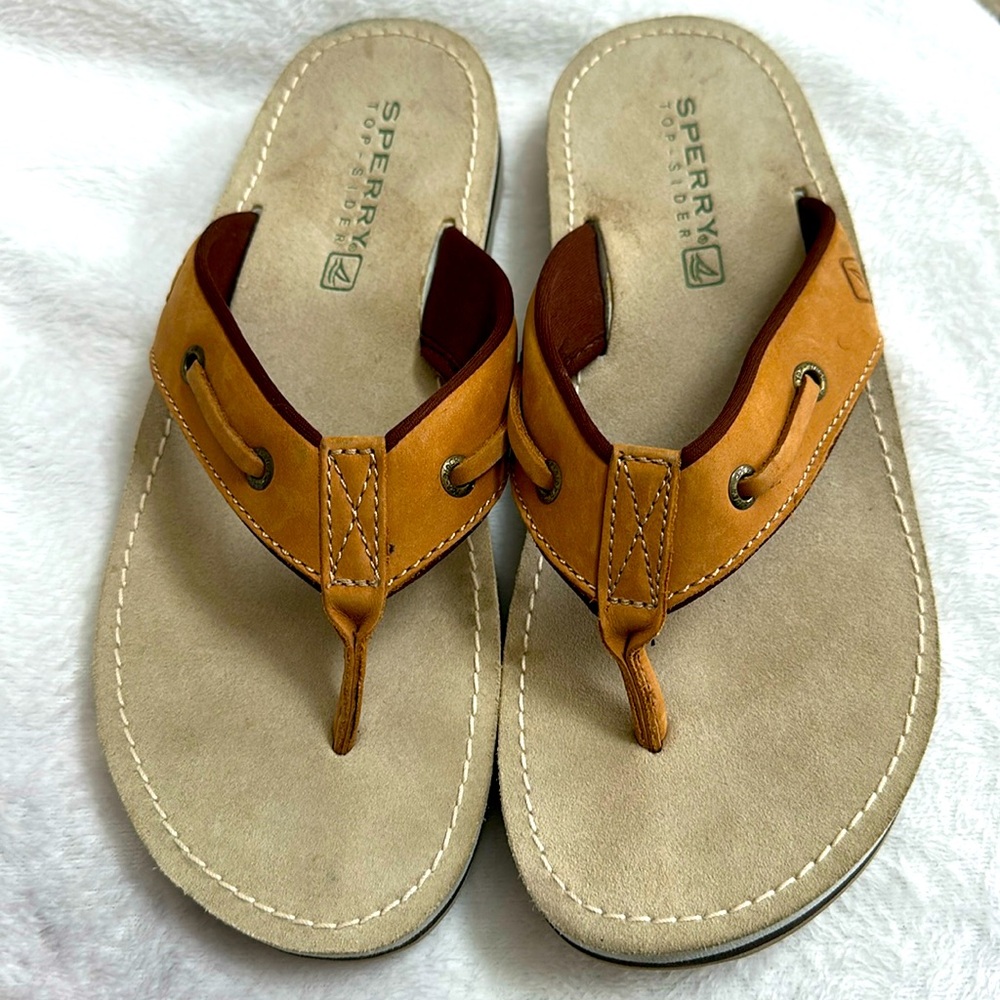 Sperry Brown Leather Upper Thong Sandals Size 10